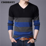 COODRONY Brand Sweater Men Casual Striped Button V-Neck Pull Homme Autumn Winter Cotton Pullover Men Jersey Knitwear Shirt C1008