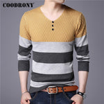 COODRONY Brand Sweater Men Casual Striped Button V-Neck Pull Homme Autumn Winter Cotton Pullover Men Jersey Knitwear Shirt C1008