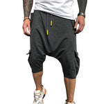 Summer Cotton Harem Pants Men Casual Hip Hop Trousers Drawstring Cross Bloomers Calf-Length Pants Joggers Streetwear