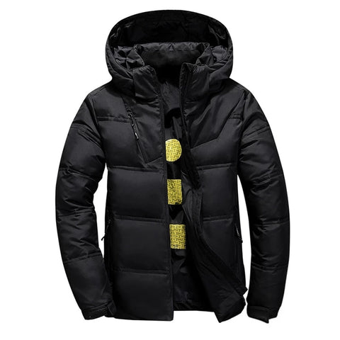 AKSR Men's Winter Down Jacket Coat White Duck Down Jackets with A Hood Thick Thermal Warm Outwear Puffy Jacket Doudoune Homme